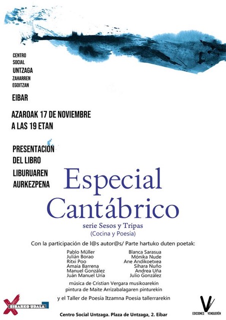 Cartel Presentación del libro Especial Cantábrico, Maite Arriaga