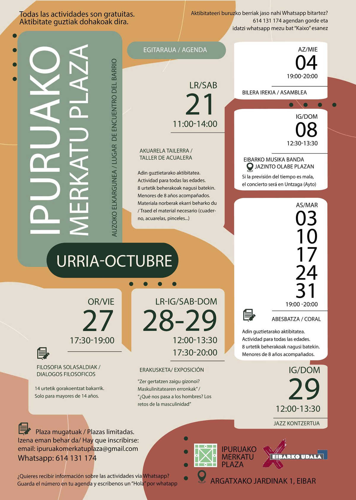 Cartel agenda octubre 2023 de Ipuruako Merkatu Plaza